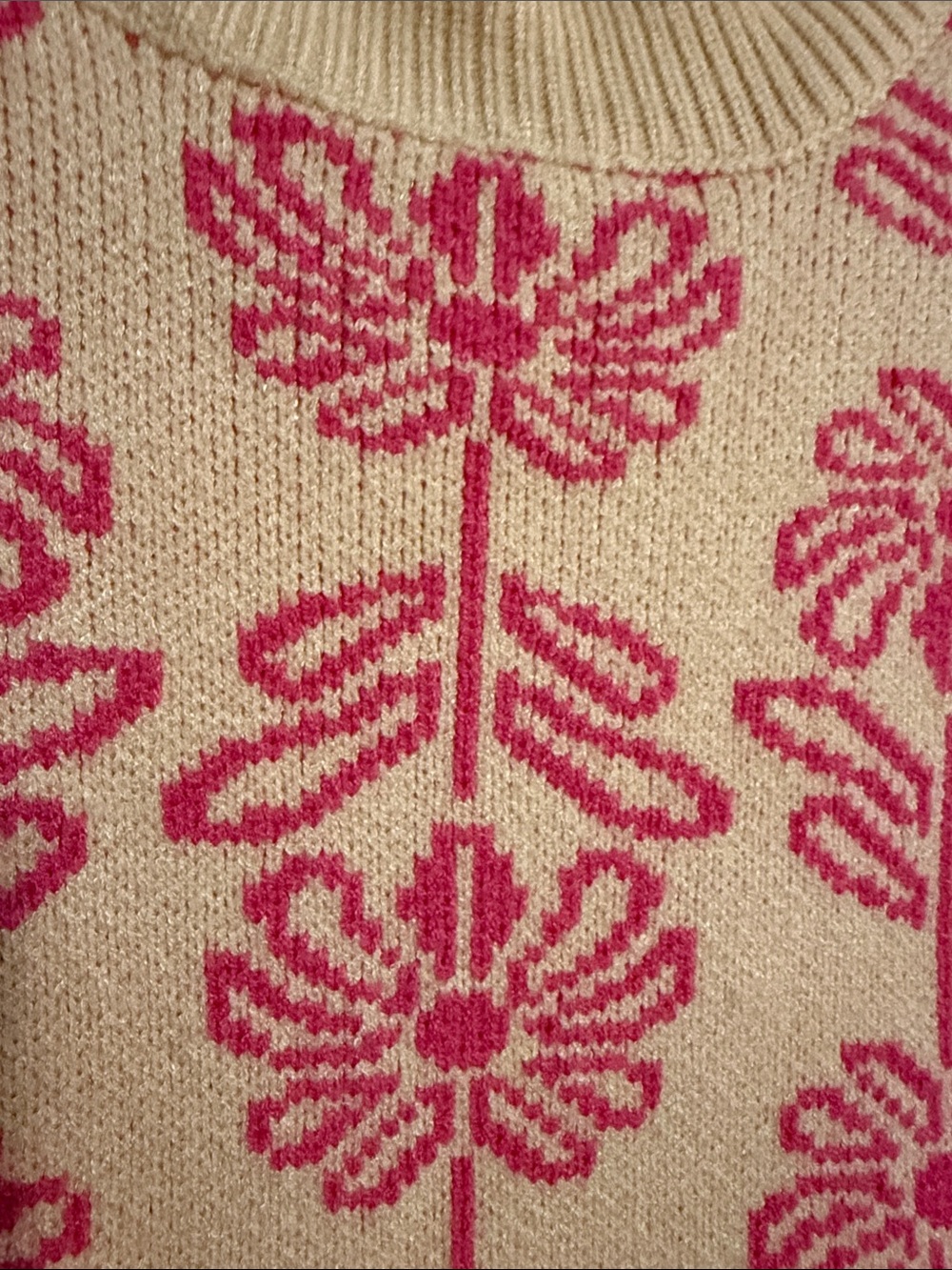 Floral Knit Crewneck Sweater Vest in Cream and Pink - Picture 4 of 7